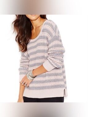 Free People	At The Beach Chunky Striped Sweater Pink
